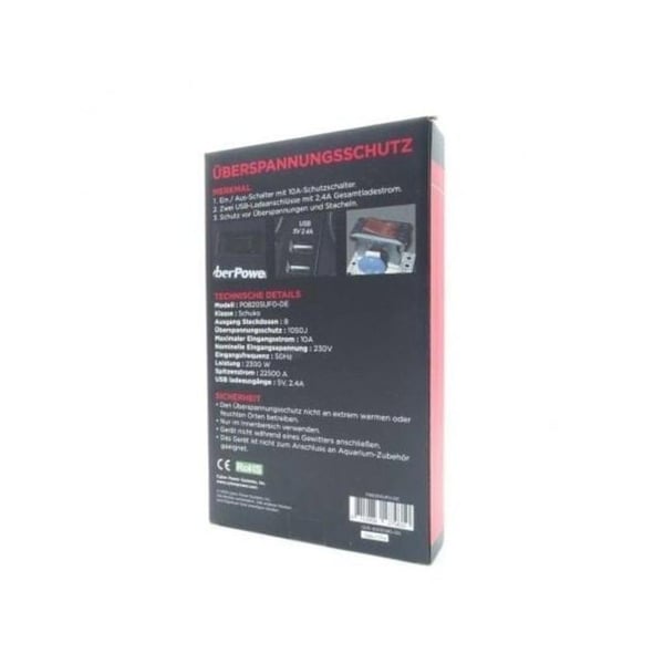Overspændingsbeskyttelse - CYBERPOWER - P0820SUF0-DE - 8 Schuko-stikkontakter - 2 USB-porte - Sort