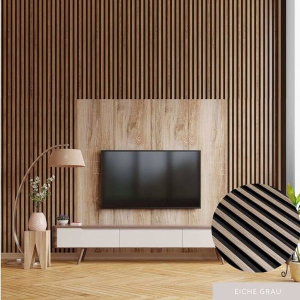 PROVISTON Akustiska väggpaneler 3D Kit 12 x 120 x 2700 mm per panel Grå ek Hög kvalitet Robust Hållbar 8 delar