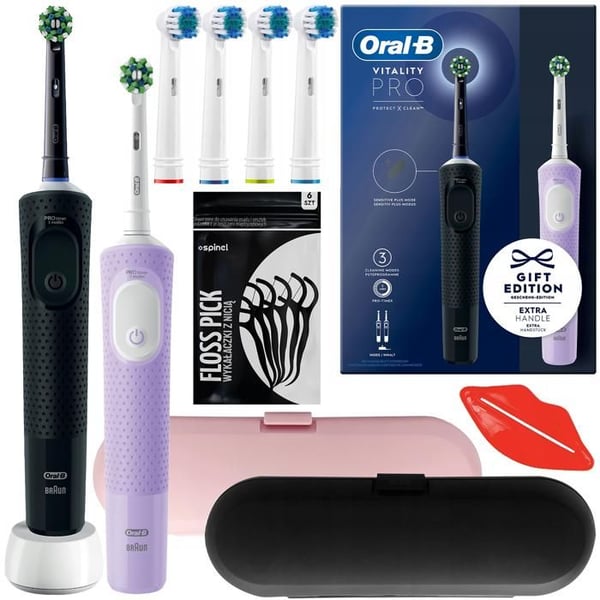 Elborste - ORAL-B - Vitality Pro D103 - Svart/Lila - 4 refiller - 2 etuier