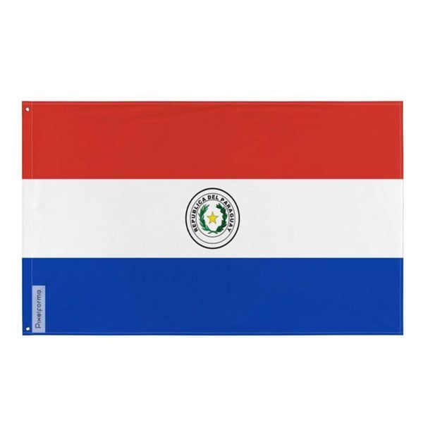 Paraguays flagga – 160 x 240 cm – Hållbar polyester – 2 metalöglor – Inomhus / Utomhus – Pixelforma