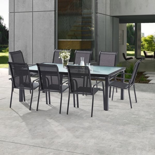 Trädgårdsmöbler Set BlackSun T 8 + F 8 Svart härdat glas Wilsa Garden