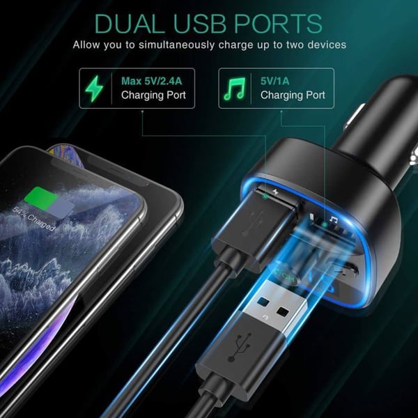 FM Bluetooth 5.0 Sender - Universel - Hurtig oplader 20W - 2 USB-porte - Siri-assistent