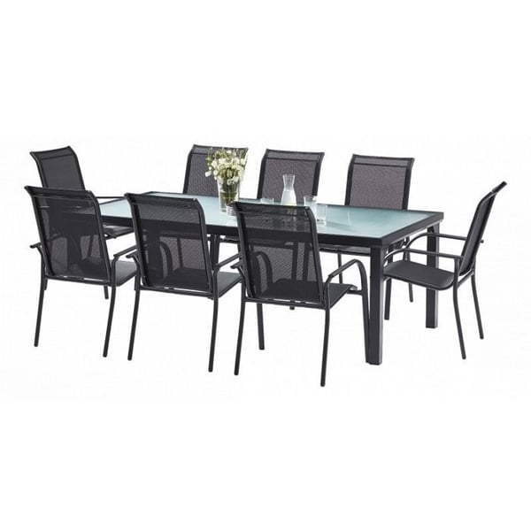 Trädgårdsmöbler Set BlackSun T 8 + F 8 Svart härdat glas Wilsa Garden