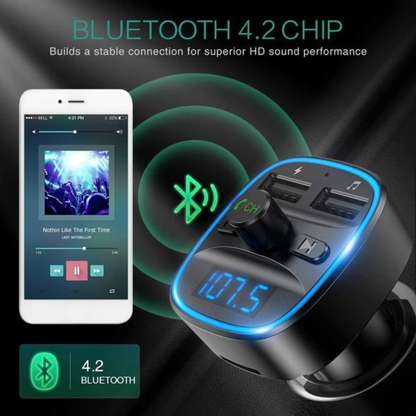 FM Bluetooth 5.0 Sender - Universel - Hurtig oplader 20W - 2 USB-porte - Siri-assistent
