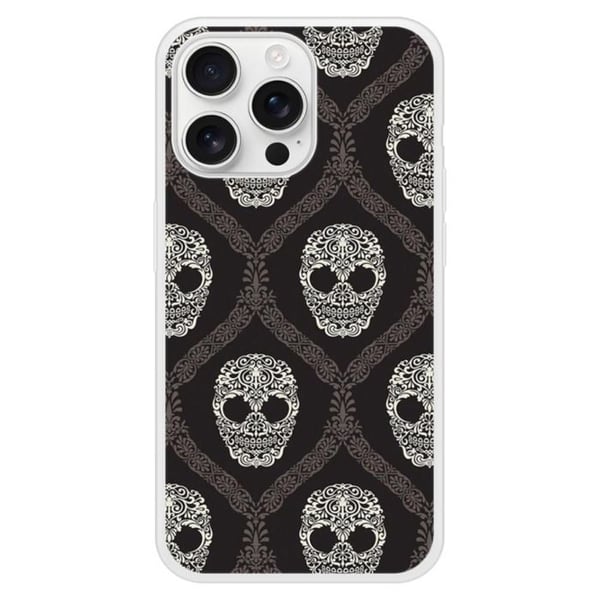 Förstärkt silikonfunda med tryck kompatibel med Apple iPhone 16 Pro Max Floral skull