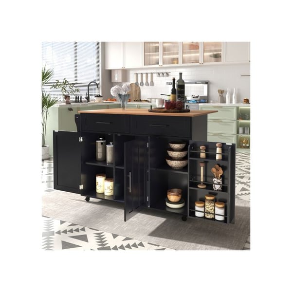 Spisevogn - MUVOE - 129x46x91.5 cm - Massiv træ - Sort - 2 skuffer