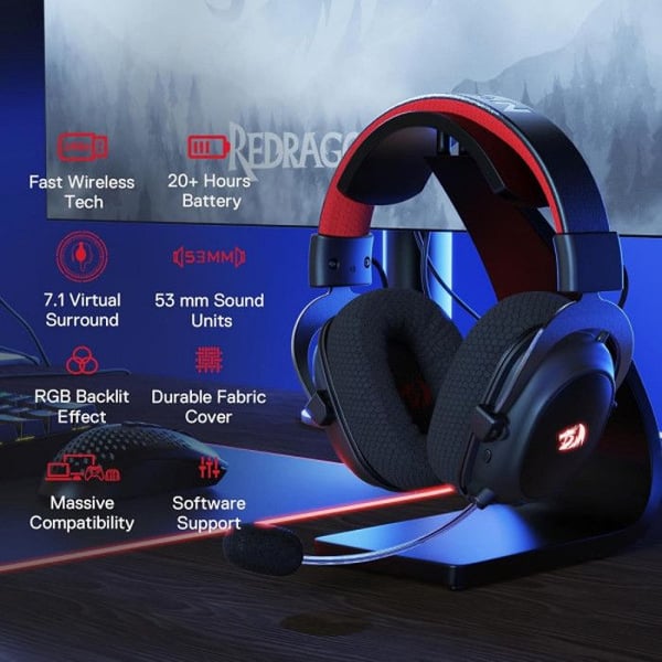 Gaming Headset - Redragon - H510 PRO Zeus-X - Trådlös - Surroundljud 7.1 - RGB-belysning
