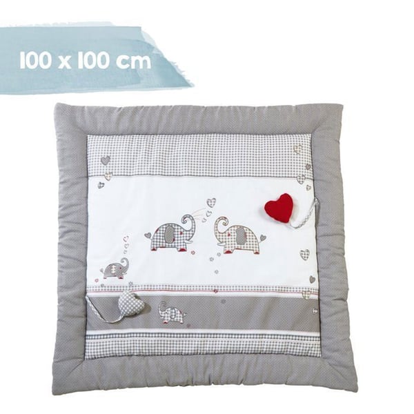 Lekmatta - ROBA - Jumbotwins - 100 x 100 cm - 100 % bomull - Grå / Röd