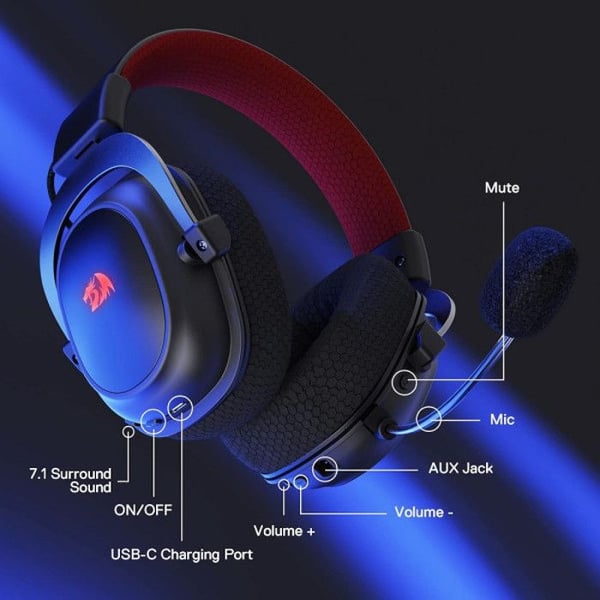 Gaming Headset - Redragon - H510 PRO Zeus-X - Trådlös - Surroundljud 7.1 - RGB-belysning