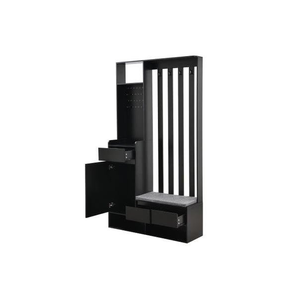 Entréemøbel - MUVOE - Modern garderobe - Polstret bænk - 4 kroge - Sort
