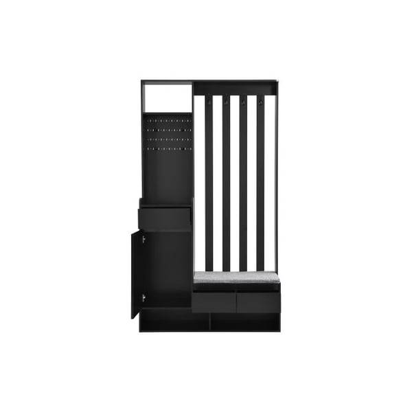 Entréemøbel - MUVOE - Modern garderobe - Polstret bænk - 4 kroge - Sort