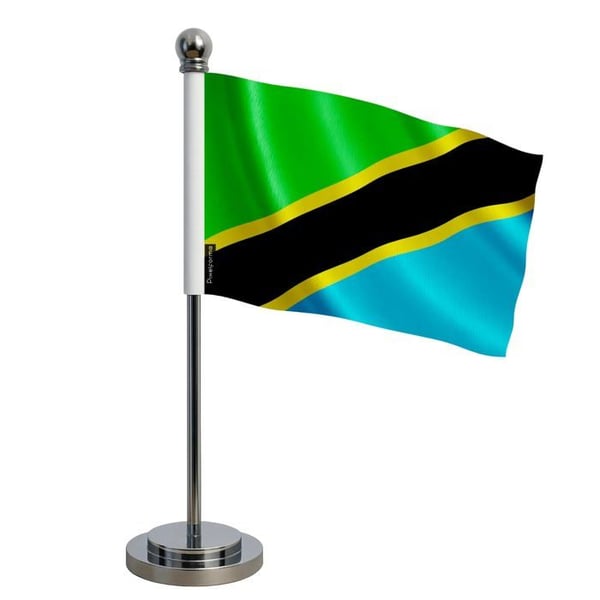 Tanzanias flagga – 14 x 21 cm – Polyester – Ställ i rostfritt stål – Pixelforma