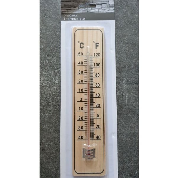 Termometer - Trä - 22 x 5 cm - Inomhus/Ute - -40°C till +50°C - Fäste ingår