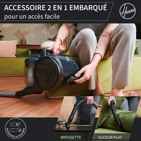 Påslös burkdammsugare - HOOVER - HP110HM - 700 W - 78 dBA - 2 L - Blå