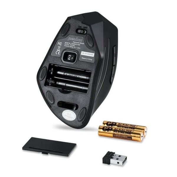Ergonomisk vertikal mus - PERIXX - PERIMICE-608 - 6 knappar - 800/1200/1600 dpi - Trådlös 2.4GHz