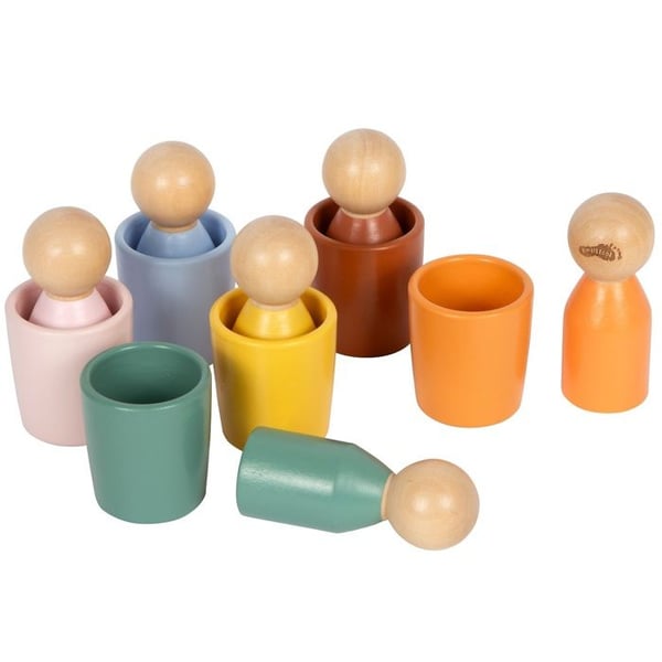 Utbildningsleksak - SMALL FOOT COMPANY - Montessori sorteringskoppar med figurer - 100% FSC trä - 6 koppar/6 figurer - 12 månader+