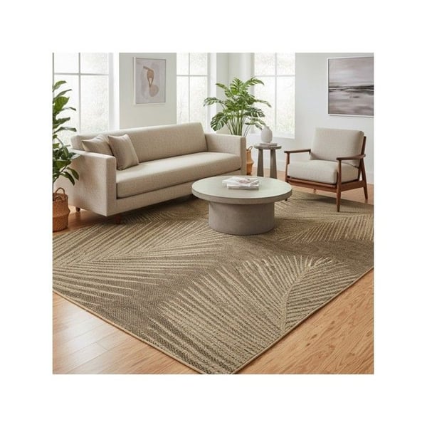 Platt vävt matta - MELIS HOME - 80x250 cm - Tropiska blad - Färg Natur - Lämplig för frekvent passage