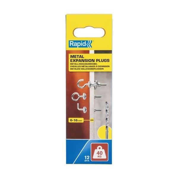 Expansionsplugg - RAPID - Metall för Gipsvägg 6-16mm - Paket med 12 Väggkrokar - Max Belastning 40 kg - (5001557)