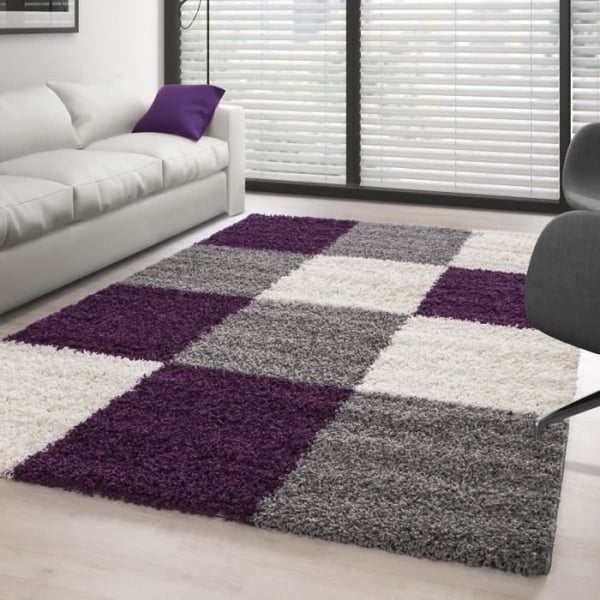Tapis Shaggy - Ayyildiz - VIOLET-BLANC-GRIS - 160x230 cm - 30 mm höjd på lugg - Inomhus