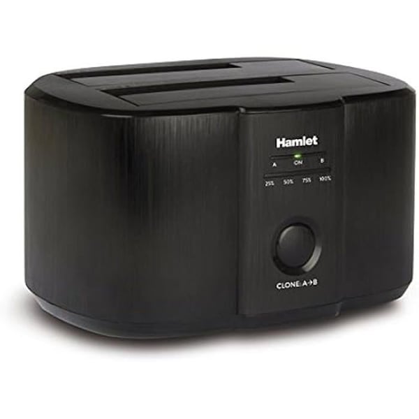 Dockningsstation USB 3.0 - HAMLET - Dubbel fack - Kompatibel 2.5/3.5 - Plug and Play - Svart