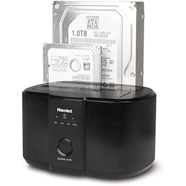 Dockningsstation USB 3.0 - HAMLET - Dubbel fack - Kompatibel 2.5/3.5 - Plug and Play - Svart