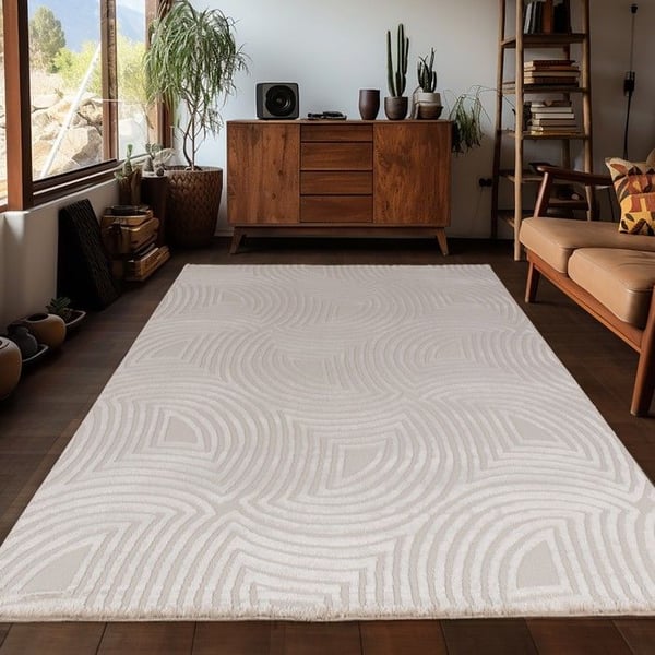 Vardagsrumsmatta - AYYILDIZ - med vågiga reliefmönster - Beige - 200x290 cm - Polypropylen (PP) Heatset