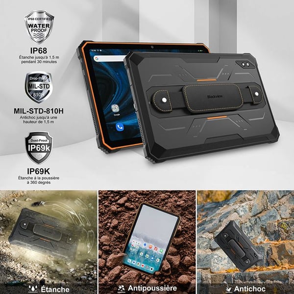 Blackview Active 8 Pro Tablet Oslagbar 10 Tum, 24Go RAM 256Go, Android 15, 22000mAh, Dubbel SIM 4G/5G WiFi/NFC/GPS/OTG/IP69K
