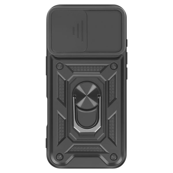 Coque för iPhone 17 med Stöd Ring och Glidande Kameraskydd Svart
