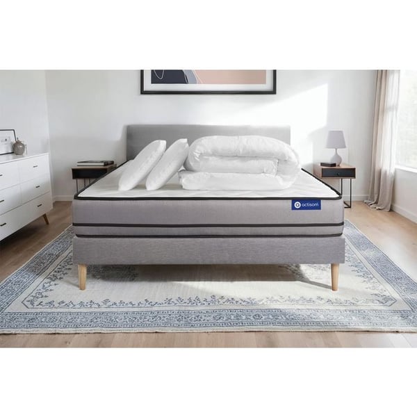 Komplett sängpaket 180x200 cm - Madrass + Sängbotten Grå (i kit) + 2 kuddar + Täcke - Actimemo Nig