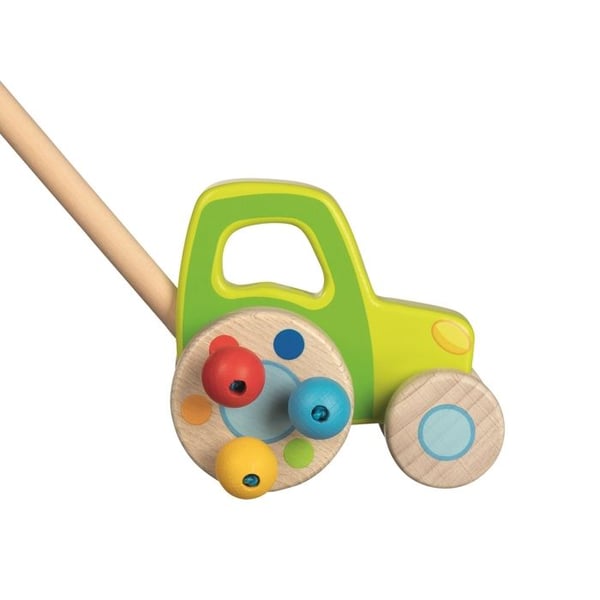 Stokroller Traktorer - GOKI - 10 cm - Trä - Natur/Grön/Gul