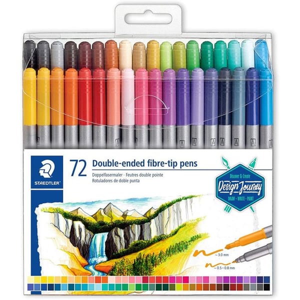 Färgpennor - STAEDTLER - Set 72 - Dubbelspets 3,0 mm och 0,5 mm - 12 ljusa färger - Blandat