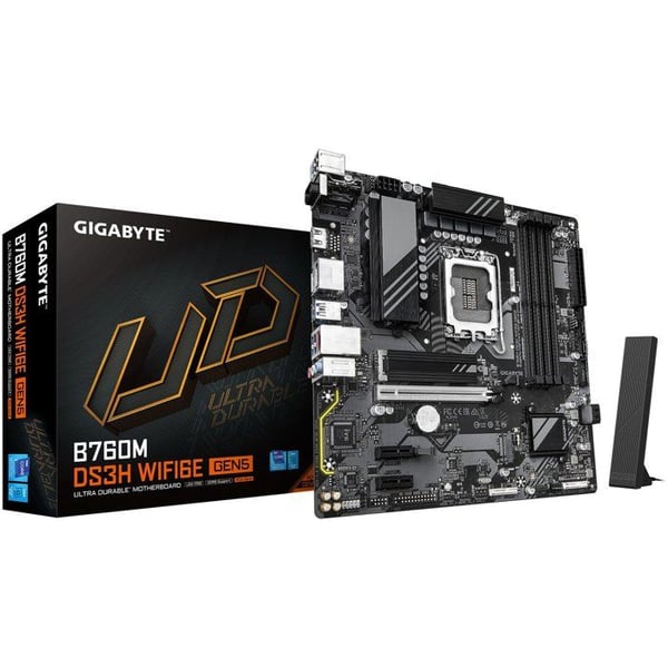 Moderkort - GIGABYTE - B760M DS3H WF6E GEN5 - Format Micro-ATX - Chipset Intel B760 - WiFi 6E & PCIe 5.0