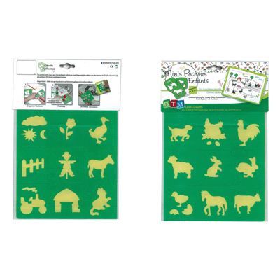 Mini pochoirer i plast - Gården - Paket med 24 - 7 x 7.5 cm - Tvättbara - Från 3 år