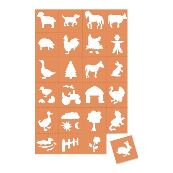 Mini pochoirer i plast - Gården - Paket med 24 - 7 x 7.5 cm - Tvättbara - Från 3 år