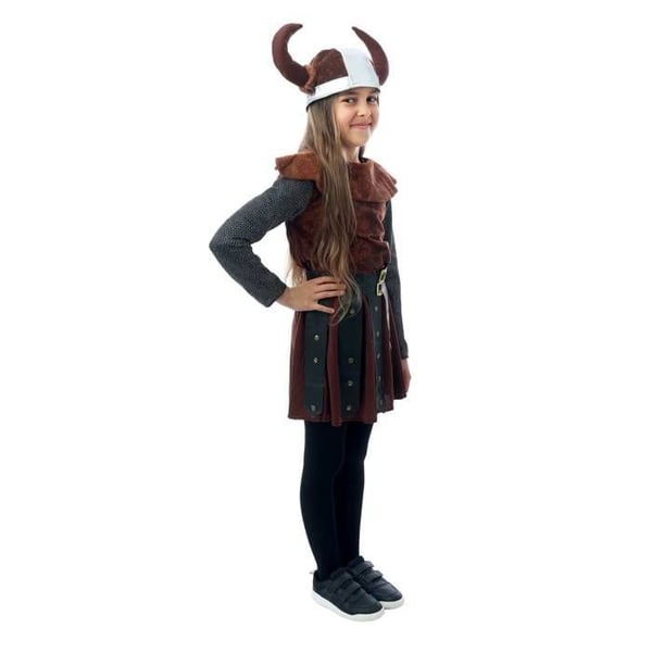 Kostym - LITEN CLOWN - Vikingkostym Flicka - Brun - 7-9 år - Lätt och bekväm