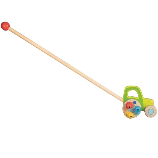 Stokroller Traktorer - GOKI - 10 cm - Trä - Natur/Grön/Gul