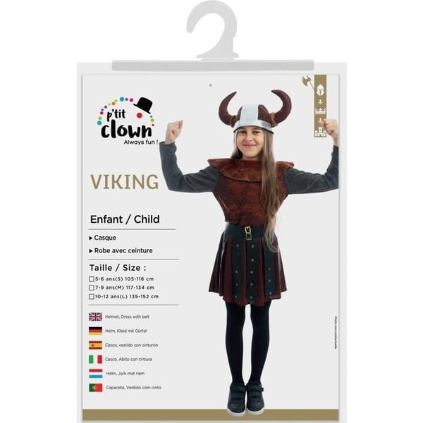 Kostym - LITEN CLOWN - Vikingkostym Flicka - Brun - 7-9 år - Lätt och bekväm