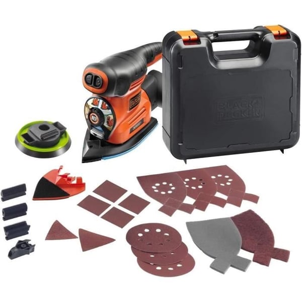 Multiværktøj kit med ledning - BLACK+DECKER - KA280K-QS - 220W - 3 adaptere - 17 slibemidler - kuffert