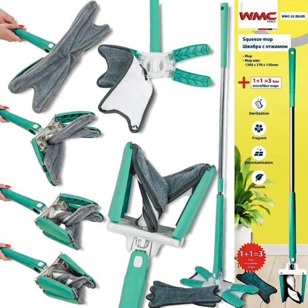 Rotationsmopp med press - WMC - 360° roterande huvud - Automatisk pressfunktion - 3 mikrofiberöverdrag