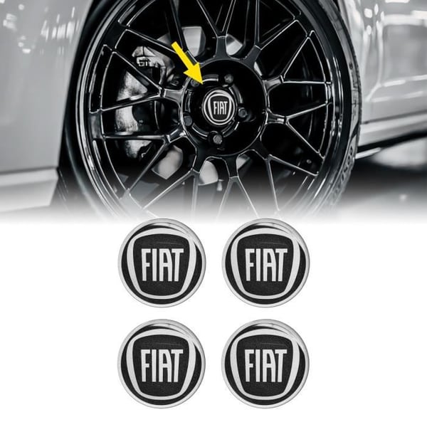 3D Stickers - Fiat - Hjulskydd - Svart - 4 delar - Diameter 58 mm