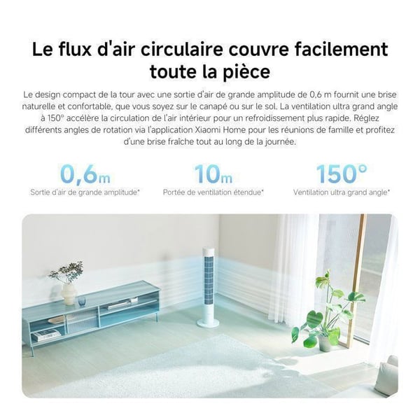 XIAOMI Smart Tower Fan 2 - Fläkt - Cirkulerande luftflöde - Fin luft 6,9 mm - Smart anslutning - Energibesparing