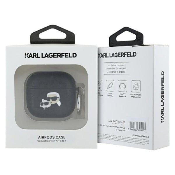 Etui för AirPods 4 med Karl Lagerfeld-monogram och ugglehuvud (svart)
