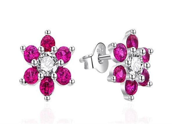 Örhängen - AGATO - E155PF - Silver 925 - Fuchsiasyntetisk zirkon - Blommönster
