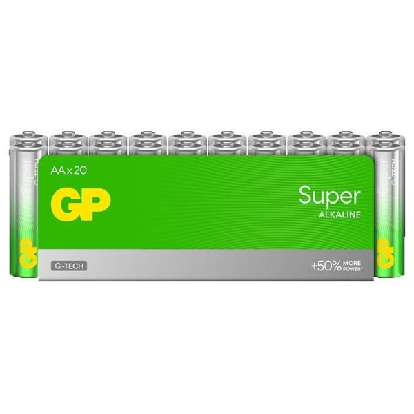 Pack med 20 GP Super alkaliska AA/LR6-batterier (LR6 / AA / R6 / MN1500 / Mignon / AM3 / E91 / Stilo)