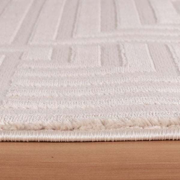Soffmatta med geometriska mönster i relief, bohemisk skandinavisk stil, mjuk, Beige (Dimension: 120X170 cm)
