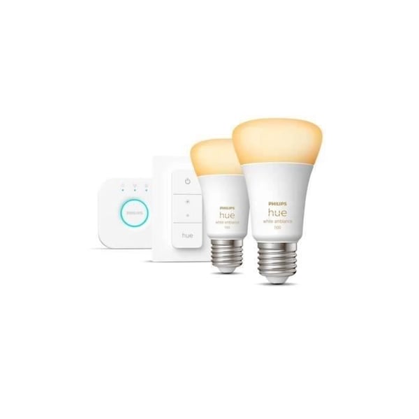 Philips Hue - Vit ansluten LED-lampa startsats - 10,5W - Pack 2 E27 - Hue fjärrkontroll