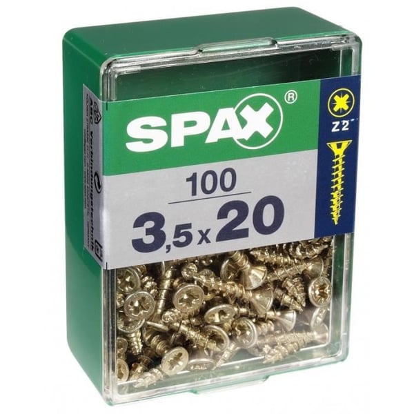 Vis - SPAX - Finsänkt huvud - Stål - Diam. 3.5 mm - Längd 20 mm - 100-pack