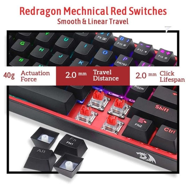 Gaming tastatur - REDRAGON - K617 Fizz - 60% - RGB - Mekaniske kontakter Red Switches