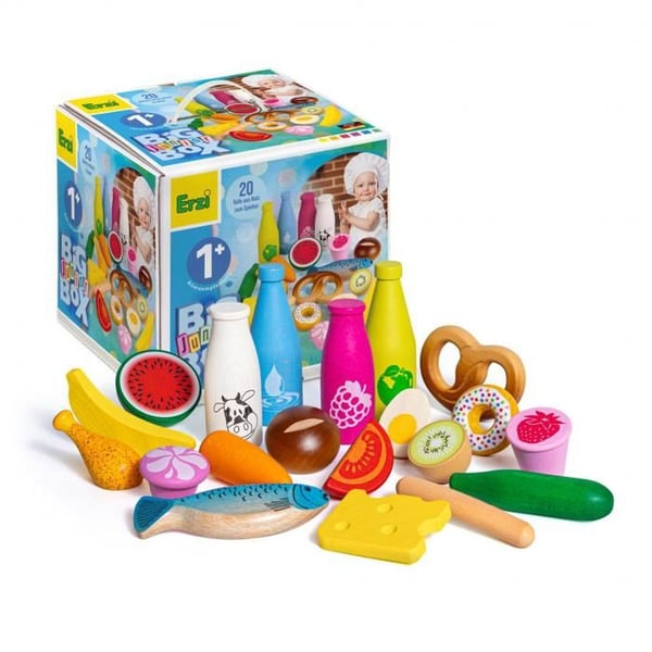 Träleksak - ERZI - Big Box Junior - 20 livsmedel - För barn från 12 månader till 8 år - Blå