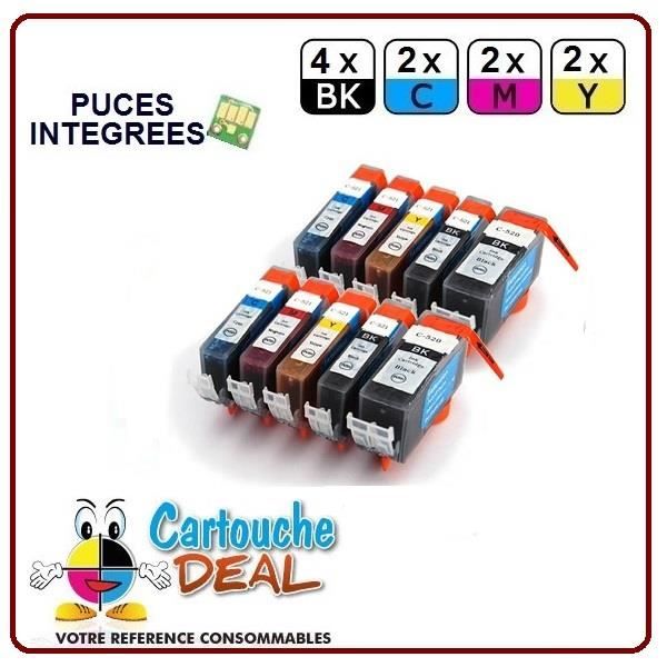 Set med 10 kompatibla generiska patroner för Canon PGI-520 CLI-521 - CARTOUCHE DEAL - Flera färger